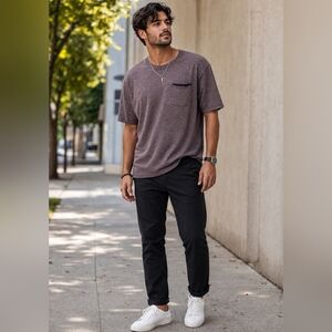 Smartwool Merino Wool Blend Pocket Tee Brown Heather Crew Neck Short Sleeve